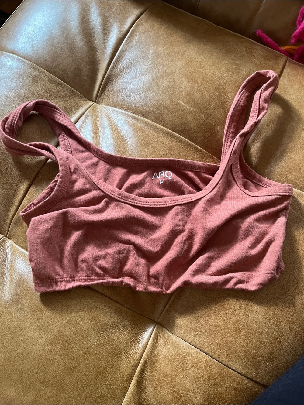 ARQ wide strap bra in terracotta, medium - FLAWED